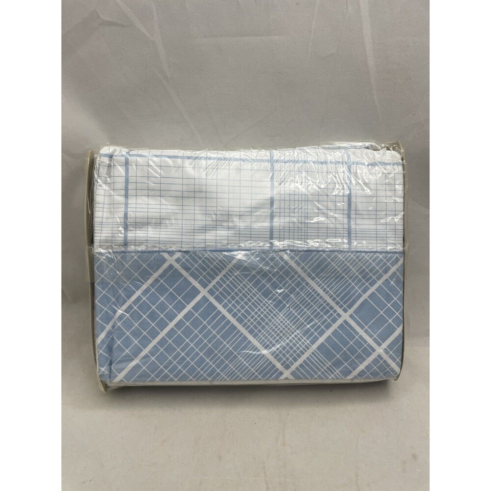 Cannon Monticello Continental Flair Blue 3 piece Twin Sheet Set 180 Thread Vtg